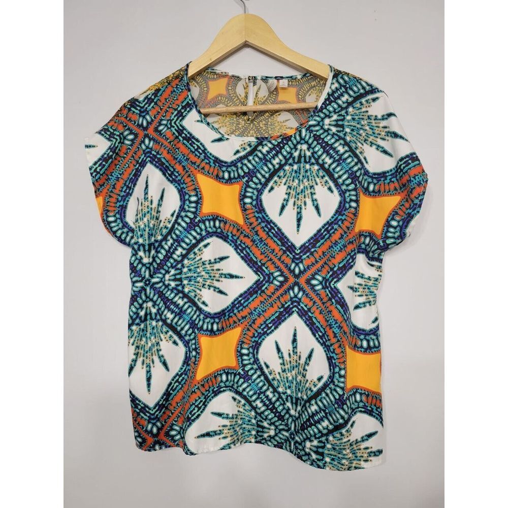 Madison Geometric Multicolored‎ Sheer Top, Size Small